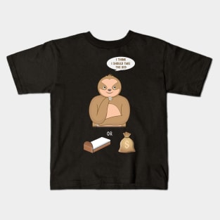 Sloth thinking and finally choose the bed Kids T-Shirt